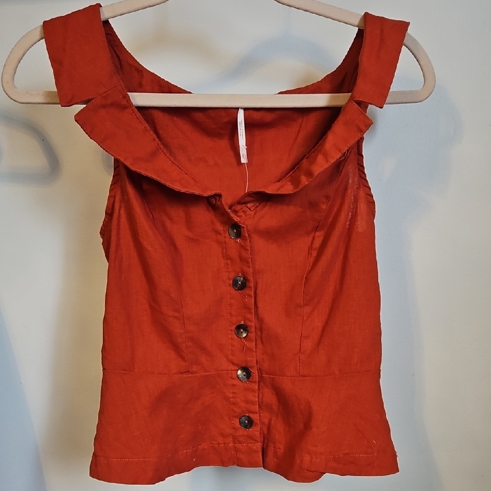 FREE PEOPLE Women's Red Button-Up Sleeveless Top